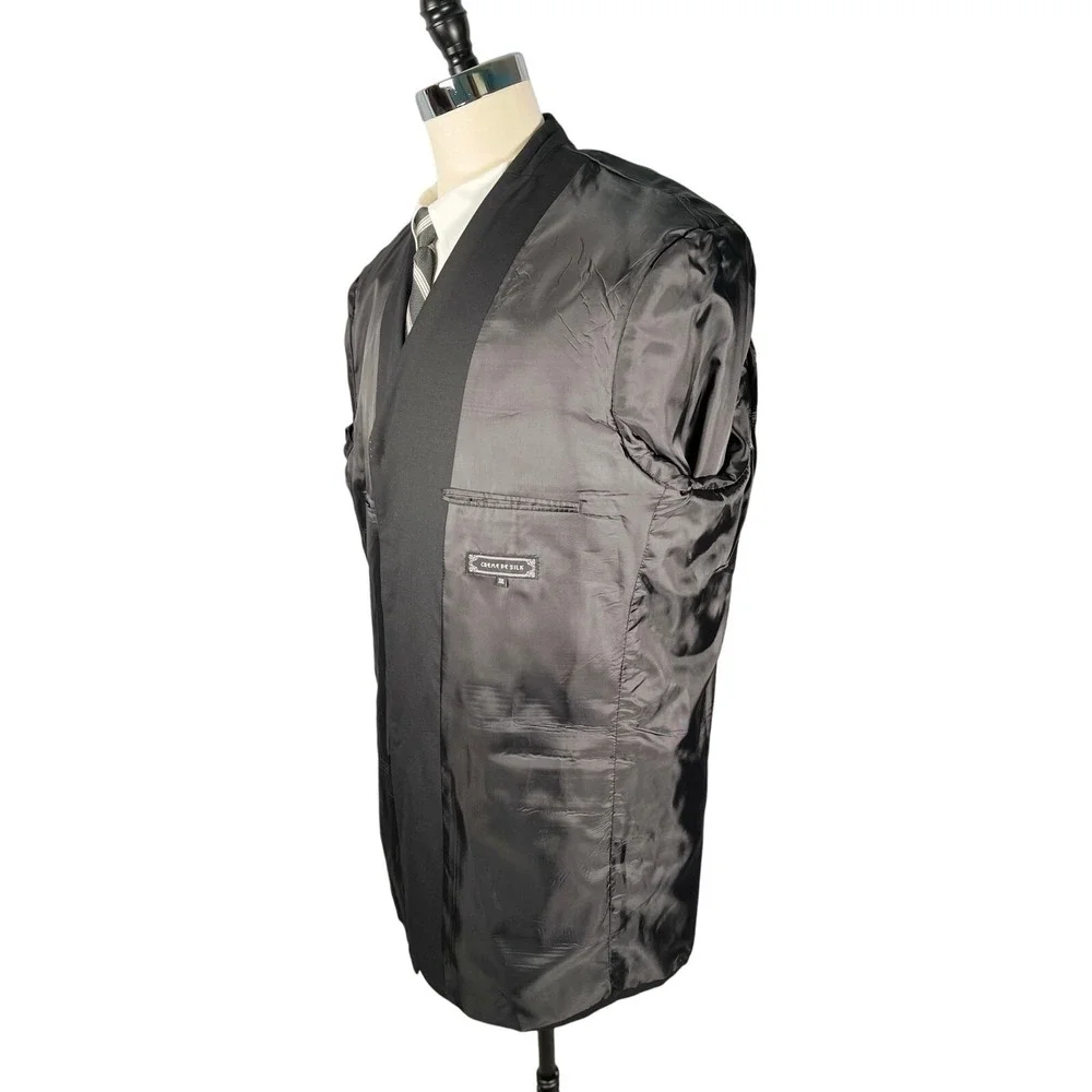 Crème de Silk‎ 2pc Suit 3XL Black with White Topstitch Wool Pleated Pants 43x32